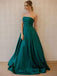 Simple Fashion Strapless Emerald Green A line Long Evening Prom Dresses, 17352