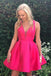 Simple Hot Pink V Neck Cheap Short Homecoming Dresses Online, CM649