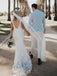 Simple Mermaid Sleeveless V-neck Handmade Lace Wedding Dresses,WD750