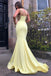 Simple Mermaid Yellow Spaghetti Straps Cheap Long Prom Dresses Online,12498