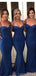 Simple Navy Blue Mermaid Spaghetti Straps Cheap Long Bridesmaid Dresses,WG1076