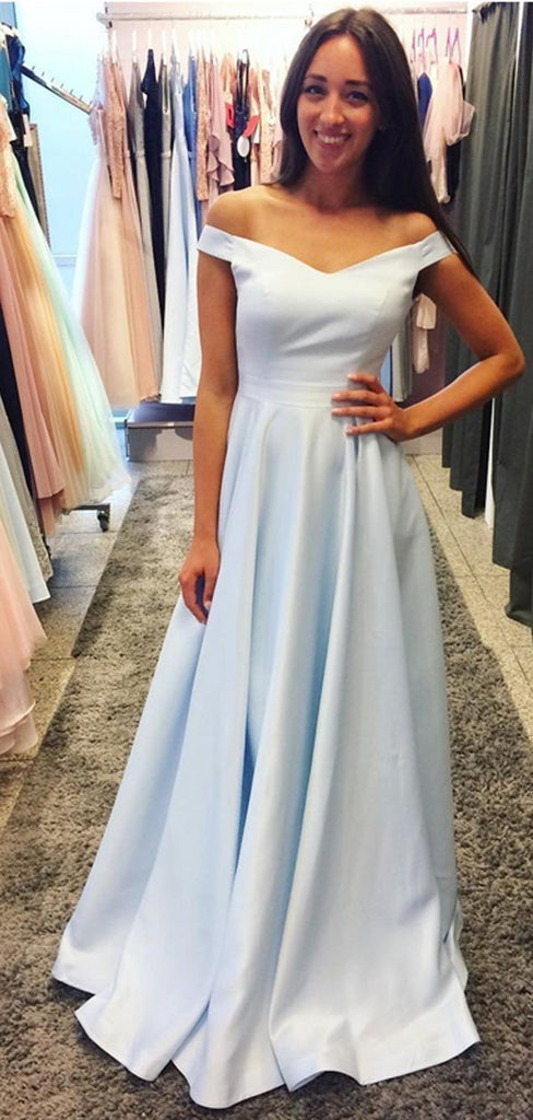 Simple Off Shoulder Baby Blue Long Evening Prom Dresses, Cheap Sweet 16 Dresses, 18388