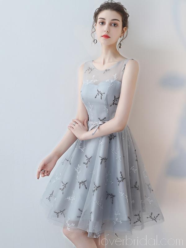 Simple Open Back Grey Lace Cheap Homecoming Dresses Online, Cheap Short Prom Dresses, CM782