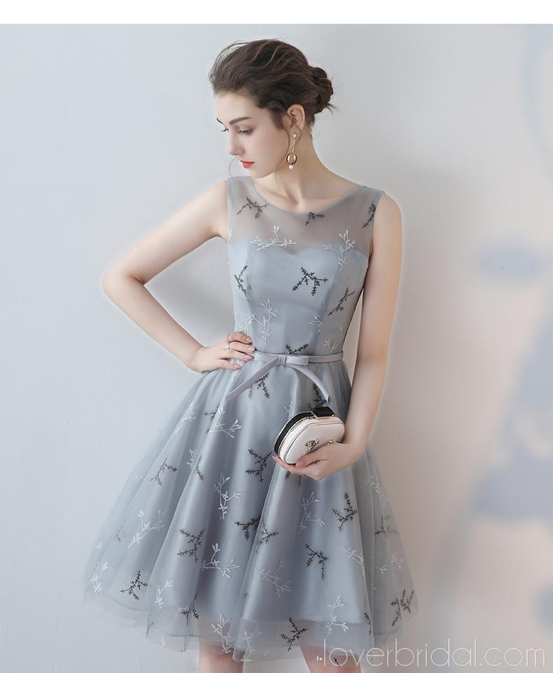 Simple Open Back Grey Lace Cheap Homecoming Dresses Online, Cheap Short Prom Dresses, CM782