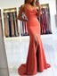 Simple Orange Mermaid Spaghetti Straps High Slit Cheap Long Prom Dresses,12889