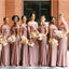 Simple Pink Off Shoulder Mermaid Side Slit Cheap Long Bridesmaid Dresses,WG1123