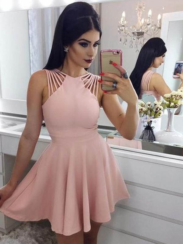 Simple Pink Sleeveless Short Homecoming Dresses Online, Cheap Short Prom Dresses, CM860