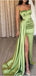 Simple Sage Mermaid Spaghetti Straps High Slit Cheap Long Prom Dresses,12772