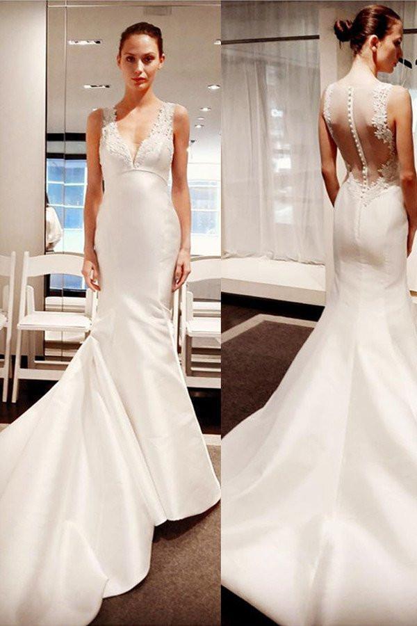 Simple See Through Mermaid Wedding Dresses,  2017 Long Custom Wedding Gowns, Affordable Bridal Dresses, 17108