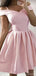 Simple Spaghetti Straps Off Shoulder Satin Short Cheap Homecoming Dresses Online, CM832