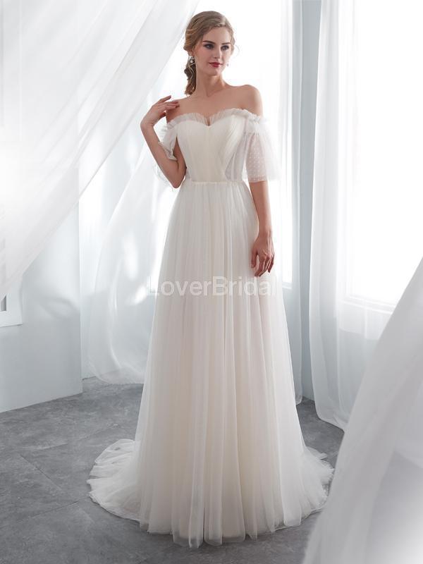 Simple Sweetheart See Through Lace A-line Cheap Wedding Dresses Online, Unique Bridal Dresses, WD577