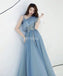 Spaghetti Straps Dusty Blue Long Evening Prom Dresses, Evening Party Prom Dresses, 12220