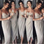 Spaghetti Straps Middle Slit Grey Short Cheap Bridesmaid Dresses Online, WG321