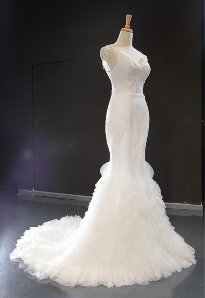 Spaghetti Straps Ruffle Mermaid Cheap Wedding Dresses Online, Cheap Bridal Dresses, WD620