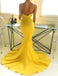 Spaghetti Straps Yellow Mermaid Cheap Long Evening Prom Dresses, Party Prom Dresses, 18617