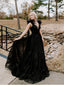 Sparkly Black A-line V-neck Maxi Long Party Prom Dresses Online,13084