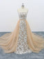 Strapless Champagne Lace Cheap Long Evening Prom Dresses, Evening Party Prom Dresses, 18625