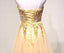 Strapless Sweetheart Gold Tulle Beaded A-line Long Evening Prom Dresses, 17617