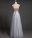 Strapless Sweetheart Grey Tulle Beaded A-line Long Evening Prom Dresses, 17618