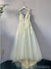 Straps A-line Open Back V-neck Handmade Lace Wedding Dresses,WD779