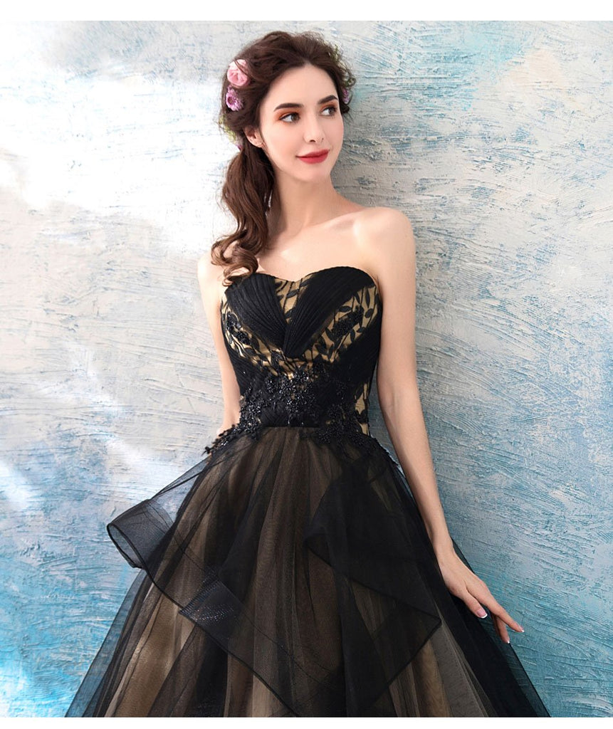 Sweetheart Black Strapless A-line Long Evening Party Prom Dresses, Prom Dresses Stores, 12334