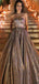Sweetheart Neck Gold Sequin A-line Cheap Long Evening Prom Dresses, Evening Party Prom Dresses, 12350
