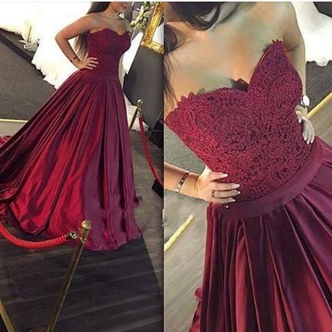 Sweetheart Neckline Dark Red Lace Bodice A line Long Evening Prom Dresses, Popular Cheap Long Custom Party Prom Dresses, 17331