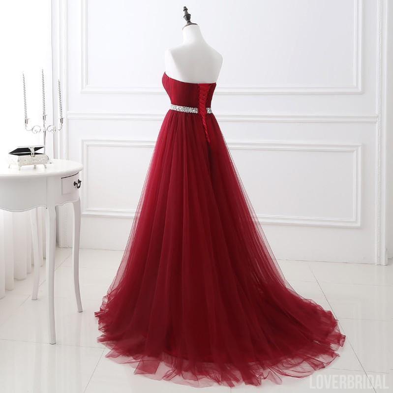 Sweetheart Red A-line Simple Long Evening Prom Dresses, Sparkly Sweet 16 Dresses, 18345
