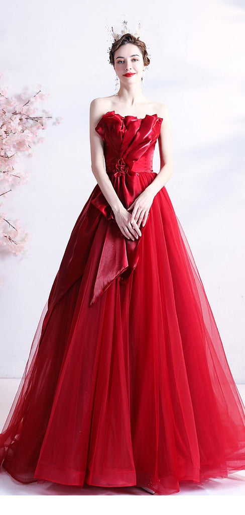 Sweetheart Red Ruffle A-line Long Evening Party Prom Dresses, Dance Dresses, 12333