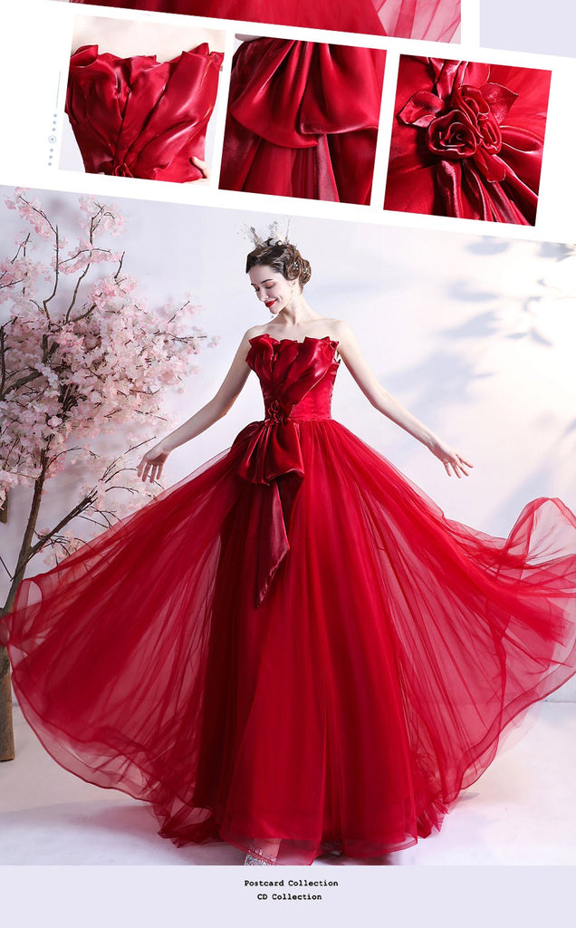 Sweetheart Red Ruffle A-line Long Evening Party Prom Dresses, Dance Dresses, 12333