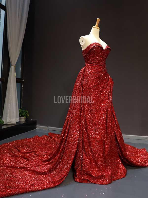 Sweetheart Red Sequin Sparkly Long Evening Prom Dresses, Evening Party Prom Dresses, 12231
