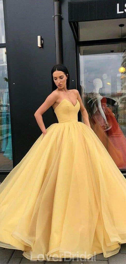 Sweetheart Yellow Ball Gown Gold Evening Prom Dresses, Evening Party Prom Dresses, 12160