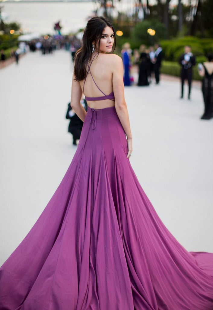 Two Pieces Backless Purple Evening Prom Dresses, Long Sexy Party Prom Dress, Custom Long Prom Dresses, Cheap Formal Prom Dresses, 17125