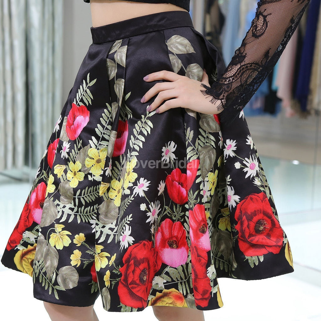Two Pieces Long Sleeves Black Cheap Homecoming Dresses Online, Cheap Short Prom Dresses, CM806