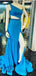 Unique Blue Mermaid One Shoulder High Slit Long Prom Dresses,12865