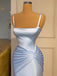 Unique Blue Sheath Spaghetti Straps Cheap Long Prom Dresses Online,12807