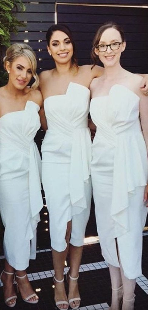 Unique Off White Side Slit Cheap Long Bridesmaid Dresses Online, WG569