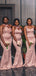 Unique Pink Mermaid V-neck Cheap Long Bridesmaid Dresses,WG1220