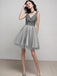V Neck Grey Sequin Beaded Cheap Homecoming Dresses Online, Cheap Short Prom Dresses, CM763