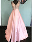 V Neck Pink A line Heavliy Beaded Long Evening Prom Dresses, 17540