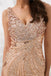 V Neck Rose Gold Heavily Beaded Mermaid Evening Prom Dresses, Evening Party Prom Dresses, 12095