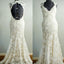 Vantage Beige Lace Open Back Long Mermaid Wedding Party Dresses, Bridal Gown, WD0042