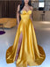 Yellow A-line High Slit Sweetheart Cheap Long Prom Dresses,12815