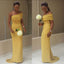 Yellow Mermaid One Shoulder Cheap Long Bridesmaid Dresses,WG1388